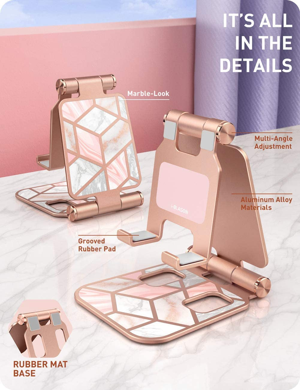 I-Blason Cell Phone Stand for Desk, Phone Holder Fits All Phones, Marble | Sturdy Stand, Foldable, Stylish