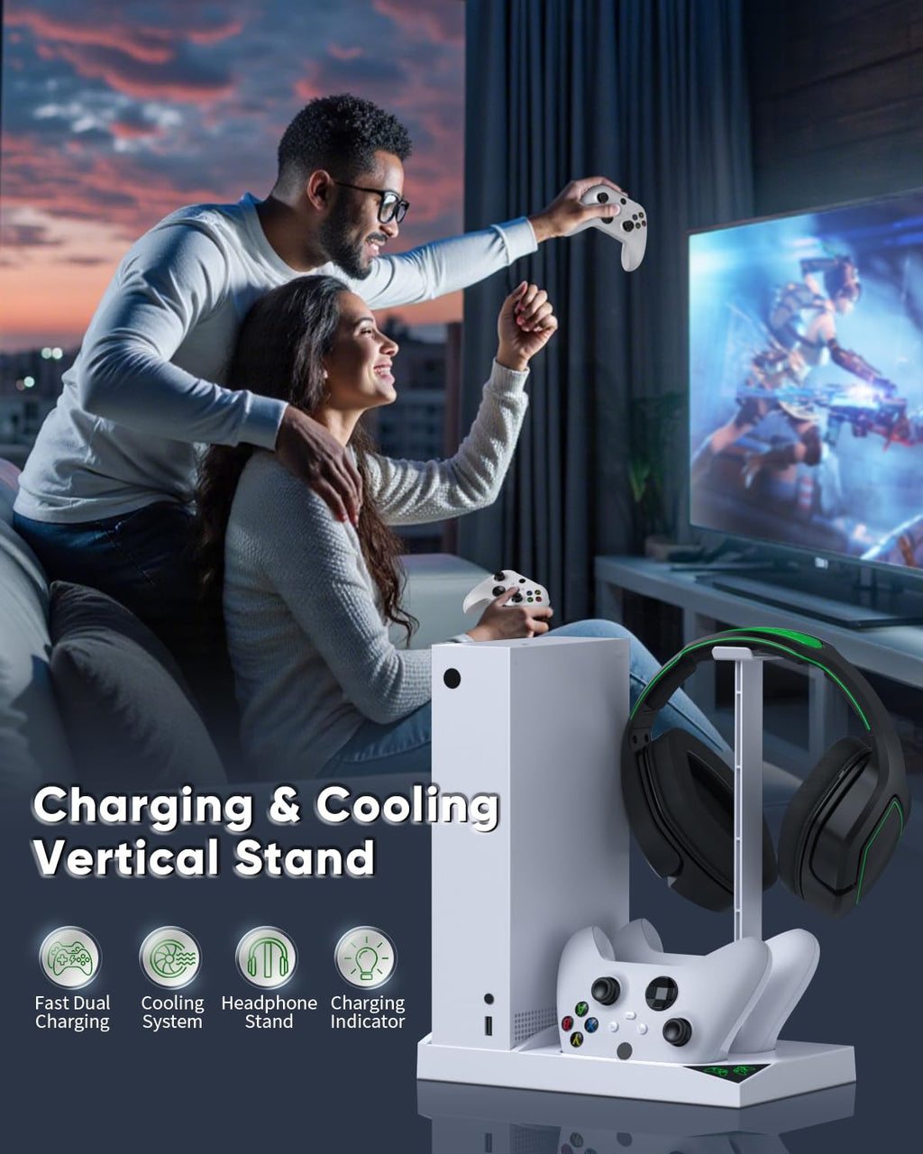 MENEEA Charger Stand Cooling Fan for Xbox Series S Console&Controller,White